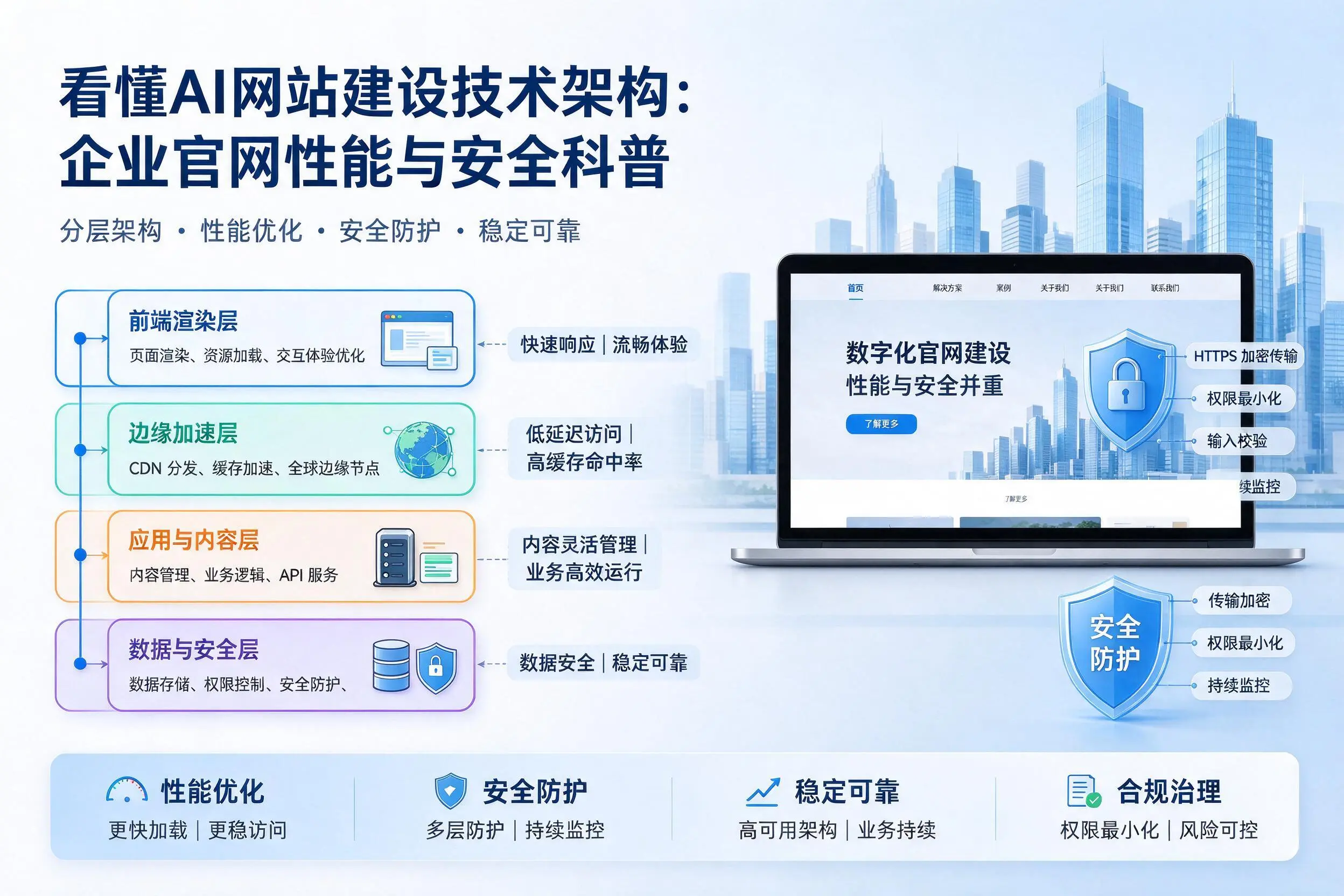 看懂AI网站建设技术架构：石嘴山企业官网性能与安全科普