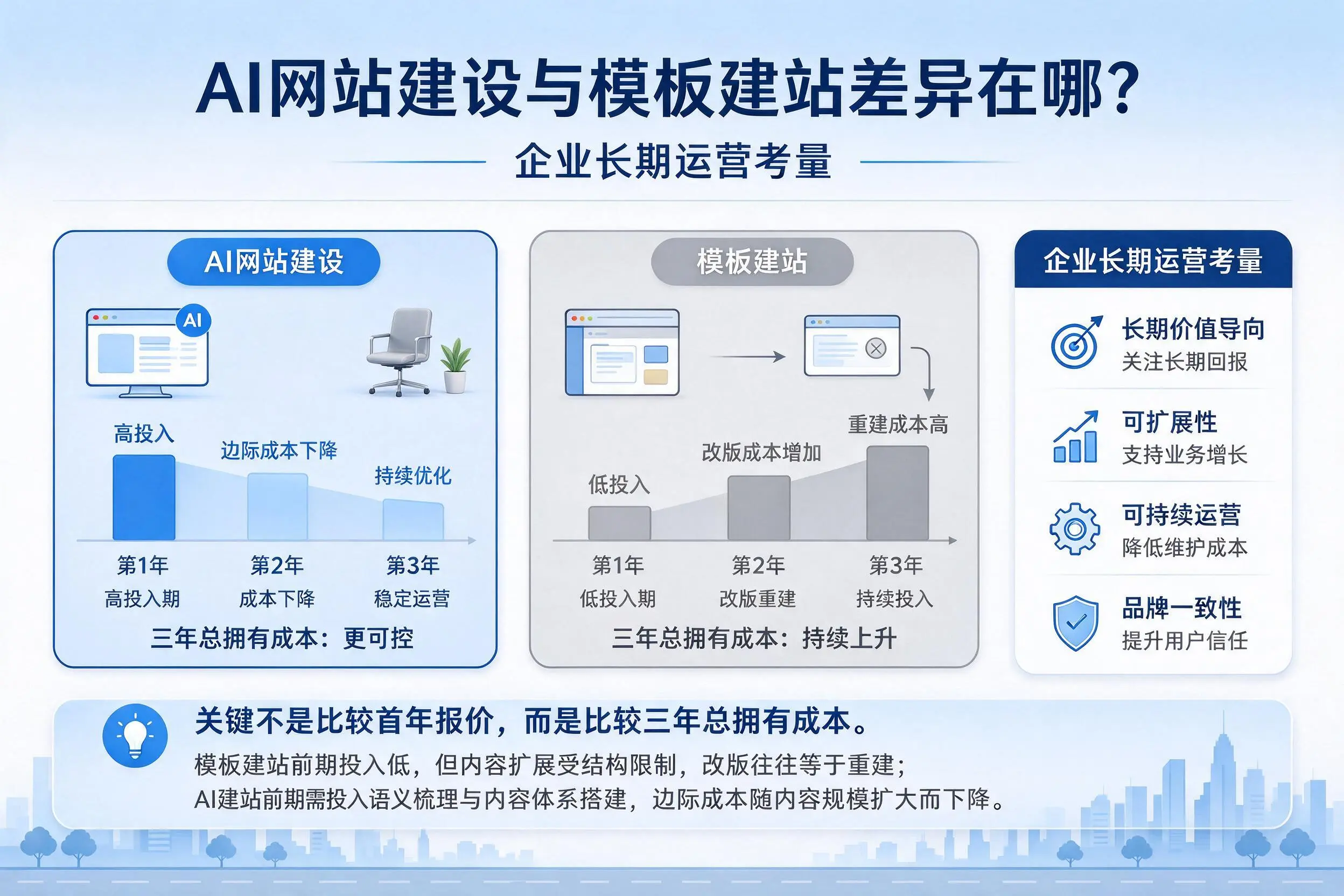 AI网站建设与模板建站差异在哪？石嘴山企业长期运营考量