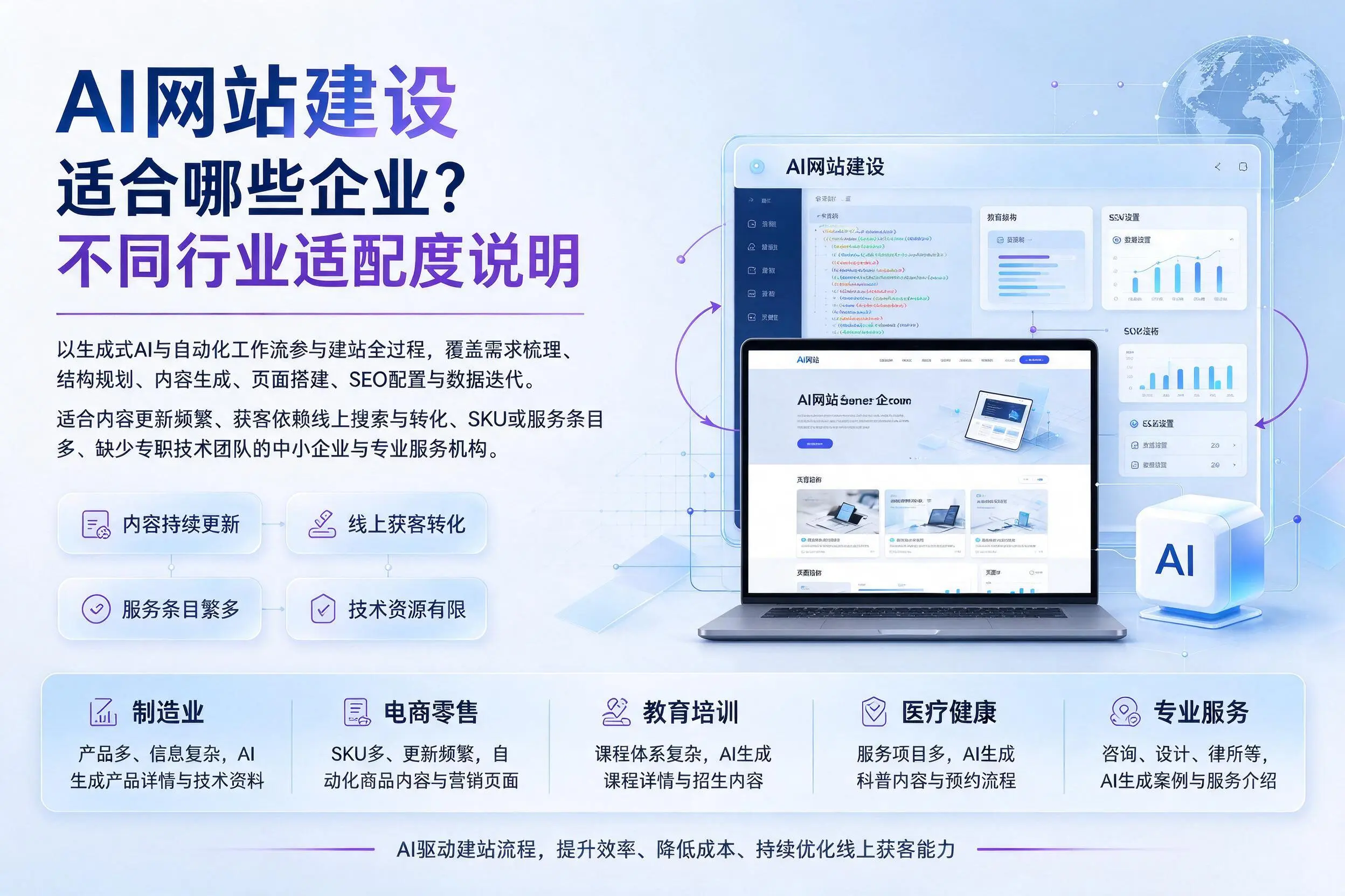 AI网站建设适合哪些企业？石嘴山不同行业适配度说明